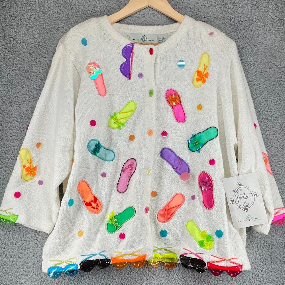 Design Option by Philip & Jane Gordon Flip-Flops Sunglasses Cardigan Sweater XL